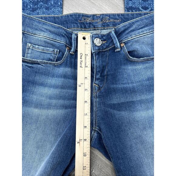 Mavi Size 27 Blue Faded Distressed Embellished Raw Hem Flare Leg Boho Jeans NWT - Picture 10 of 10